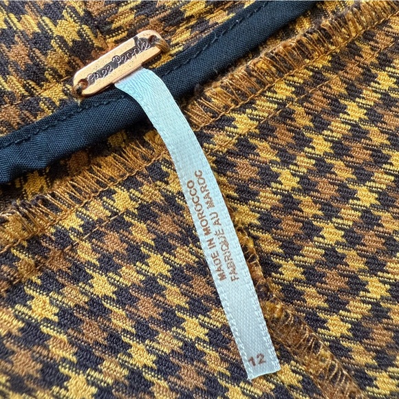 NWOT Free People Jana Flare Trousers Pants in Mustard &Brown Size 12 Houndstooth - Picture 11 of 15